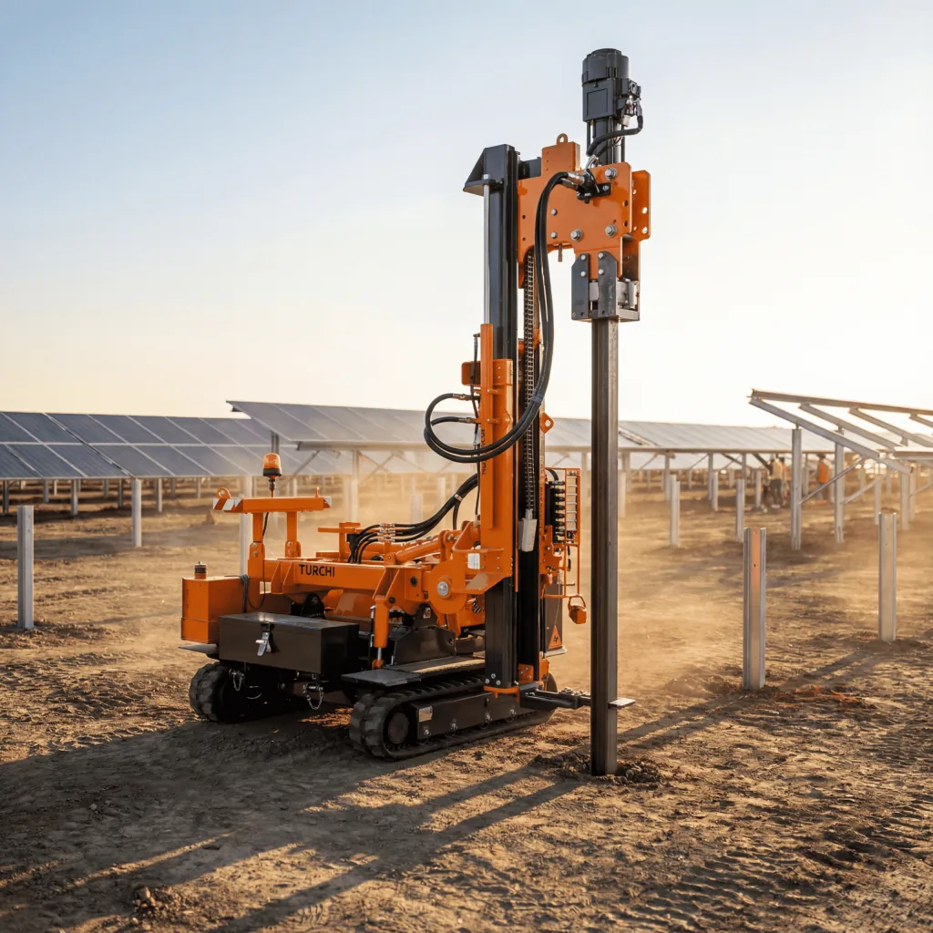 TURCHI 300F — battipalo idraulico semovente in cantiere fotovoltaico