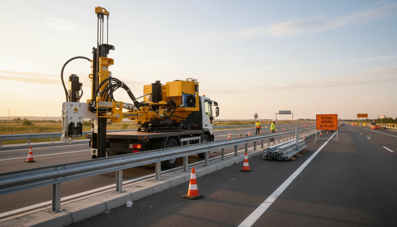 Leitplanken: Technische Kriterien für LKW-montiertes oder selbstfahrendes Rammgerät