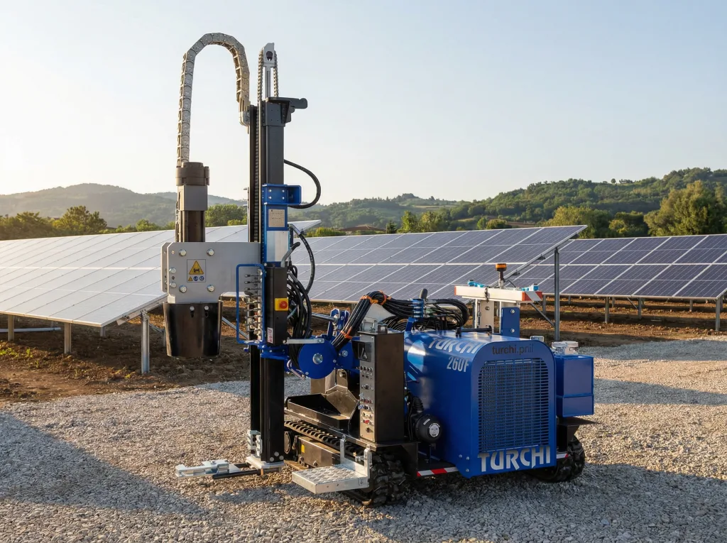 Güneş sahasında TURCHI 260F — güneş santralleri için kompakt çakıcı