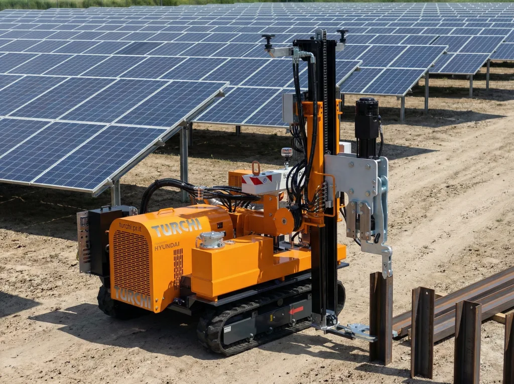 Güneş sahasında TURCHI 300F — büyük güneş projeleri için amiral gemisi çakıcı