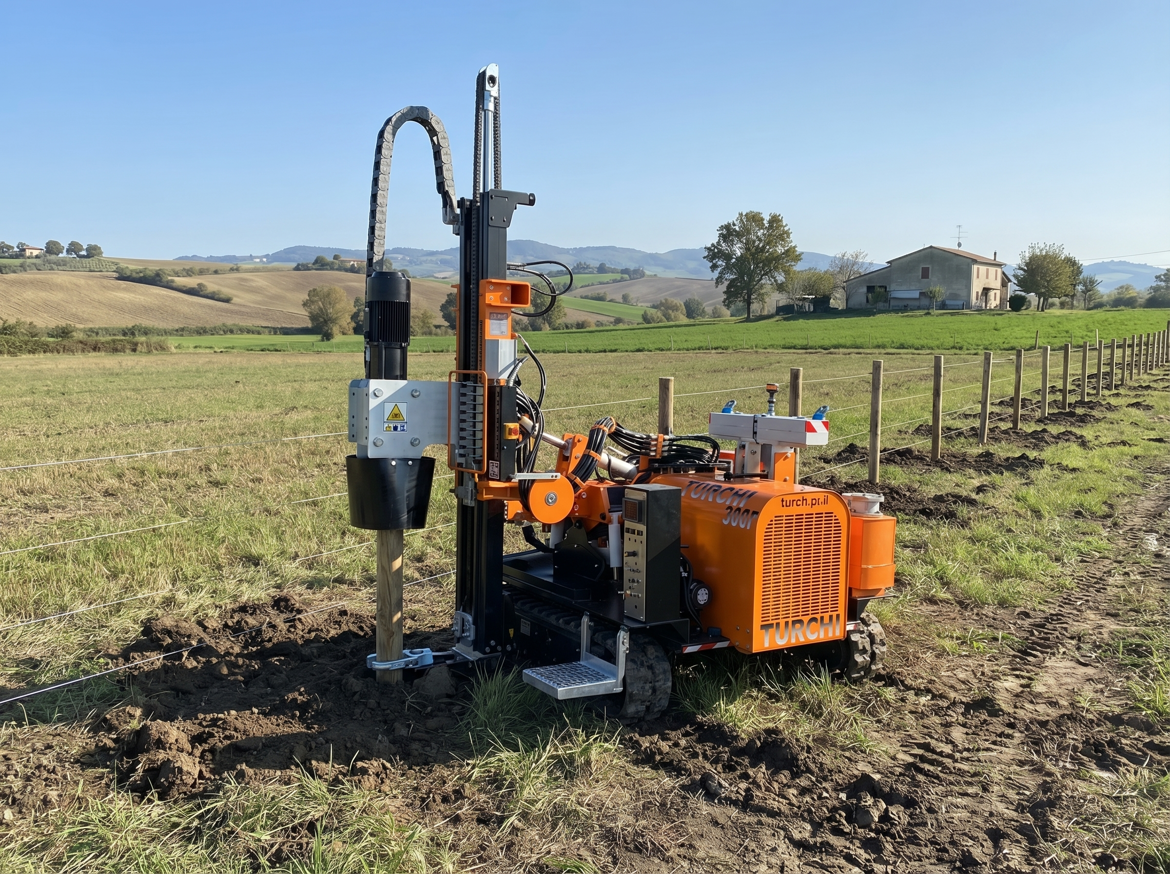 TURCHI 300F — tarım sahasında kendinden tahrikli hidrolik kazık çakıcı